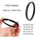 Filter Adapter Ring Step Up/down Ring Metal 62 mm - 46 49 52 55 58 67 72 77 82 86 mm for Canon Nikon