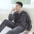 Autumn and Winter Coral Fleece Pajamas for Men's Thickened and Velvet Warm Youth Large Flannel