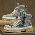 High Top Boots Denim Retro British Style Work Boots Men Motorcycle Boots Winter Shoes Military Boots