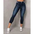 Spring Autumn Woman's Pure Color Jeans Vintage Denim Drawstring Pocket Design Skinny Jeans Ankle