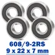 608/9 Bearing ( 4 PCS ) 9*22*7 mm Miniature 608/9 RS 2RS Ball Bearings 608-9 2RS 608/9RS Bearing