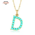 CANNER Real S925 Sterling Silver Turquoise Initial Letter Necklace Clavicle Chain Pendant Necklace