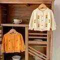 2024 Spring Autumn Baby Girls Knitted Cardigan Sweater Coat 1-3years Girls Flower Embroidery Long