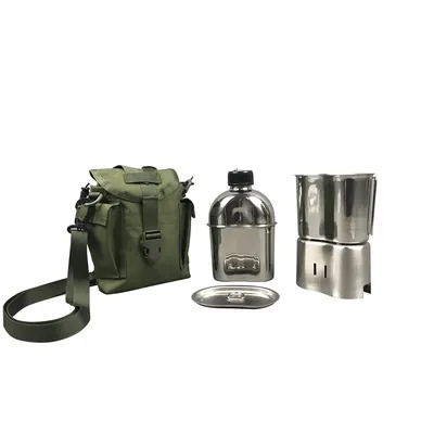 Jolmo Lander Canteen Kit, Stainless Steel Canteen Set Canteen Cookware Set with Cover