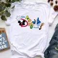Funny Disney Cartoon Letters Print Women Tops Fashion Short Sleeve Printed T-shirt Summer Female