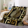 Custom Gold and Black Luxury Brand Modern Soft Warm Polyester Cozy Throw Flannel Blanket for Couch