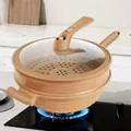 Non-Stick Clay Wok With Steamer Basket Clay Wok Micro-pressure Wok Multifunctional Non-stick