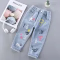 Girls' Jeans Pants Spring and Autumn New Baby Pants Printed Jeans Children's Loose Trousers 2-6