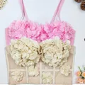 Lace Mesh Bustier Bra for Women 3D Flower Tank Tops Wrapped Chest French Beaded Cropped Top Fashion