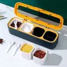 Seasoning Box Set of 4 Crystal Seasoning Storage Container with Spoon Seasoning Rack Spice Pots for