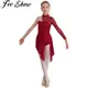 Kids Girls Ballet Dance Dress Lace Bodice Asymmetrical Hem Figure Skating Dress Gymnastics Leotard