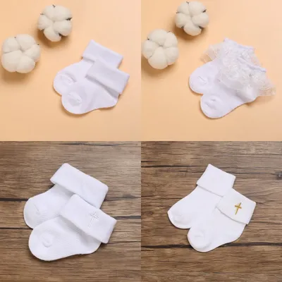 4 pairs of white versatile and adorable cotton baby socks for 0-1 year old newborn boys and girls