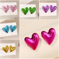 1Pair Acrylic Stud Earrings Fashion Heart Shaped Metallic Color Drop Earrings Elegant Heart Earring