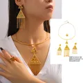 New 3-piece Set Luxury stainless steel tassel pendant Necklace Earrings Ring Banquet Wedding Jewelry