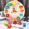 Montessori Wooden Clock Puzzle Cartoon Animal Tangram Cognitive Digital Clock Kids Early Educational