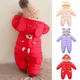 Newborn baby quilted jumpsuit boys and girls plus velvet thick cartoon romper baby toddler plus