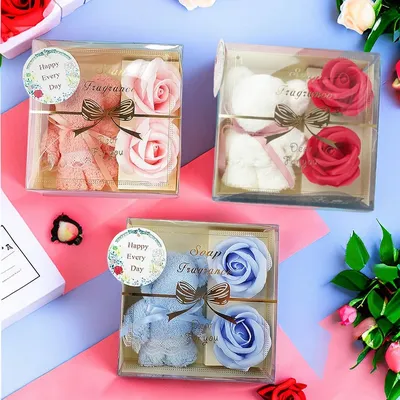 1Set Towel Bear Soap Flower Gift Box,Valentine's Day Gift Transparent Box Teacher's Day Mother's Day