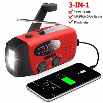 Multifunctional Solar Hand Crank Radio FM AM WB NOAA Weather Radio 2000mAh USB Charging Emergency LED Flashlight Power Ban