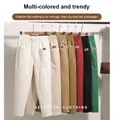Women's Elastic Waist Cotton Pants Wrinkle Free Relaxed Fit Straight Leg Pant Casual Loose Fitting