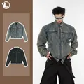 2024 giacca di Jeans da uomo con cerniera in metallo Design Distressed Washed Short Jeans Jacket
