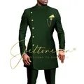 Dark Green Suit For Men Double Breasted Wedding Blazer Sets Formal Groom Wear Male Party Suits 2