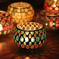 Moroccan Mosaic Glass Votive Candle Holder Tea Light Candelabra Candlestick Home Decor Tabletop