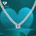 925 Sterling Silver Cuban Necklace with 0.8 Carat Round Moissanite Diamonds Pendant Necklaces for