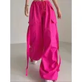 QWEEK Y2k pantaloni Cargo rosa donna Streetwear pantaloni sportivi larghi con lacci pantaloni Hip