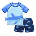 Honeyzone Baby Boy Swimwear Set Children's Swimsuit With Uv Protection Shark Print Swimming Bathing