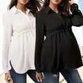 Casual Maternity Tops Women Pregnancy Long Sleeve White Blouse For Pregnant Elegant Ladies Top