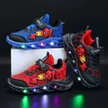 Spring Autumn Boys Spiderman Mesh Breathable Sport Shoes Disney LED Children's Sneakers Kids Casual