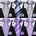 Hi-Tie Purple Silver Striped Silk Elegant Tie For Men Groom Wedding Men Necktie Pocket Square