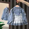 Primavera e autunno giacca di jeans in pizzo per bambini vestiti moda per ragazze Casual Top 2023