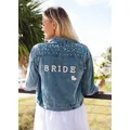 BRIDE Rhinestone Custom Bridal Denim Jacket Future Mrs Wedding Jackets Wifey Name Pearl Detailing