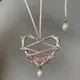 Exaggeration Elegant Pink Black Bow Tie Love Metal Heart Necklace Ribbon Imitation Pearl Pendant