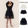 18M-9Y KS Spring Baby Girls Cartoon Cat Velvet Dress Suit Children's Clothing Toddler Girls Casual