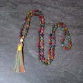 6mm Colorful Tourmaline Bead Knot 108 Mala Necklace Meditation Prayer Japamala Rosary for Women