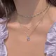 Heart Pendant Necklace Opal Metal Silver Color Multi-layered for Women 2024 Trendy Cute Elegant Y2K