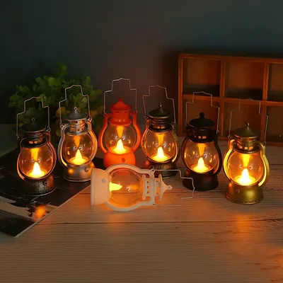 Retro Portable Lantern Vintage LED Light Christmas Decoration Halloween Electronic Candlestick Bar Atmosphere Layout Light