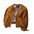 Vintage Suede Women's jacket Loose Short Coat Women O Neck Casual Jacket For Women autumn outwear