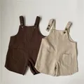 New Summer Boy Girl Children Retro Cotton Linen Overalls Baby Pockets Casual Solid Suspenders Pants