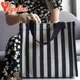 Yogodlns Casual Stripe Handle Bag Female Canvas Tote Bags New Trendy Handbag Designer Lady Shoulder