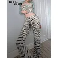 Rockmore Zebra Striped Women's Low Waist Flare Pants Skinny Elastic Casual Print Fashion y2k Outfits