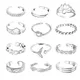 12Pcs Foot Ring Open Toe Rings Rose Gold/Silver/Gold Color Alloy Adjustable Rings Set for Women