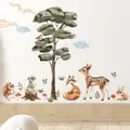 Watercolor Cartoon Tree and Forest Animals Deer Fox Bunny Wall Stickers for Kids Room Baby Nursery