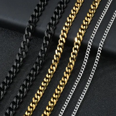 1 Piece Width 3.5/5/7mm Stainless Steel Gold/Black Color Punk Necklace Cuban Link Chain Male Fashion Jewelry Gifts for Men