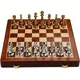 Metal Chess Set for Adults Kids Deluxe Chess Board with Chess Pieces Travel Wooden Set with Metal