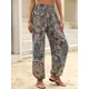 Women's Casual Summer Harem Pants Floral Beach Pants High Waist Boho Pants with Pockets