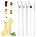 Butterfly Glass Straws Set Reusable Clear For Smoothies Cocktails Drinking Eco Friendly Bar Tools