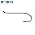 ICERIO 100PCS Black-nickle Up-turned Eye Forged Ringed 2X Long shank Fly Tying Hook Salmon/Steel